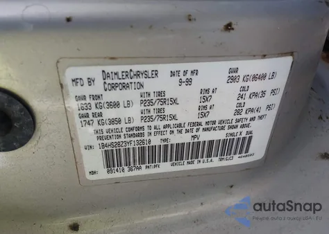 2000 Dodge Durango z USA, uszkodzony, nr VIN 1B4HS28Z3YF132610